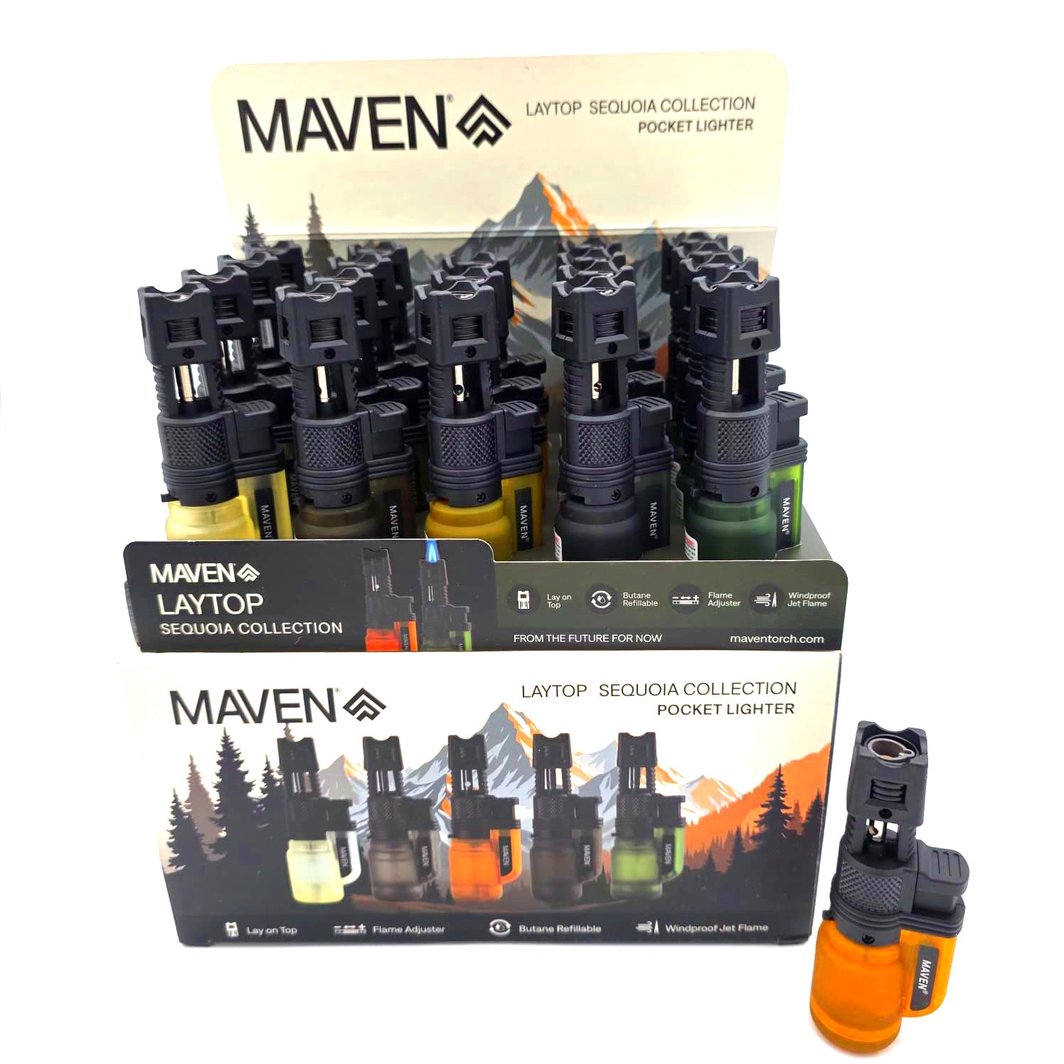 ITEM # 89-1173TSQ MAVEN LAYTOP SEQUOIA COLLECTION POCKET LIGHTER 20 PCS PER PACK