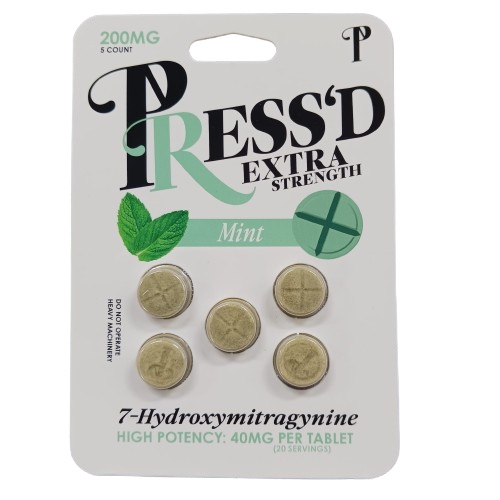 PRESS'D Extra Strength 7 Hydroxymitragynine Mint 40MG Per Tablet 5 Count 200MG