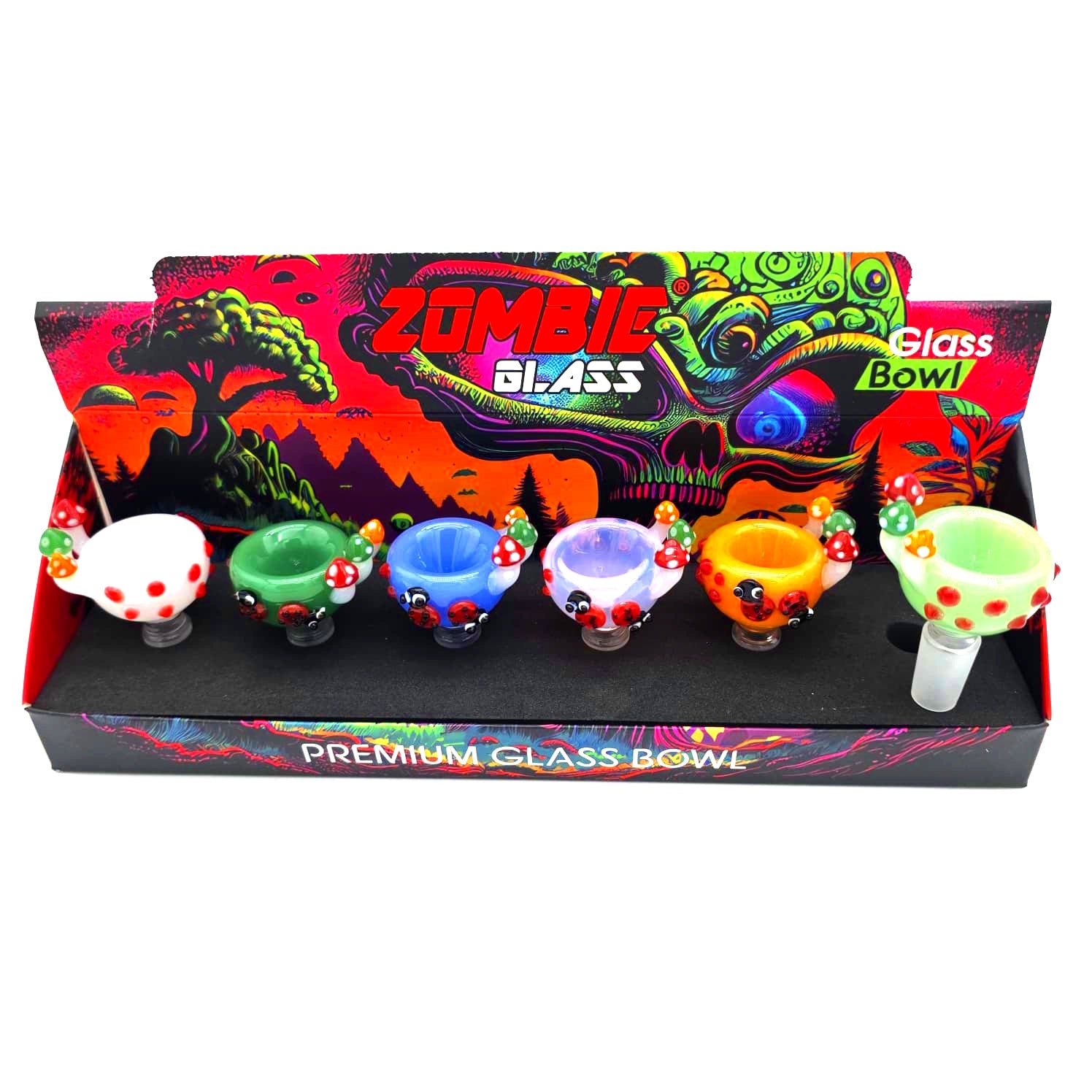 WPH-862 ZOMBIE MUSHROOM DESIGN GLASS BOWL 14 MM MALE G-G 6 PER PACK