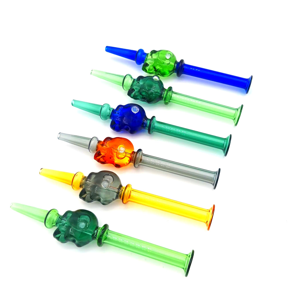 7'' Glass Straw Inner Liquid Filled Skull Shape Straw Kit
