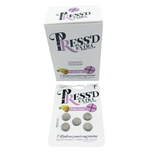PRESS'D Extra Strength 7 Hydroxymitragynine White Grape 40MG Per Tablet 5 Count 200MG
