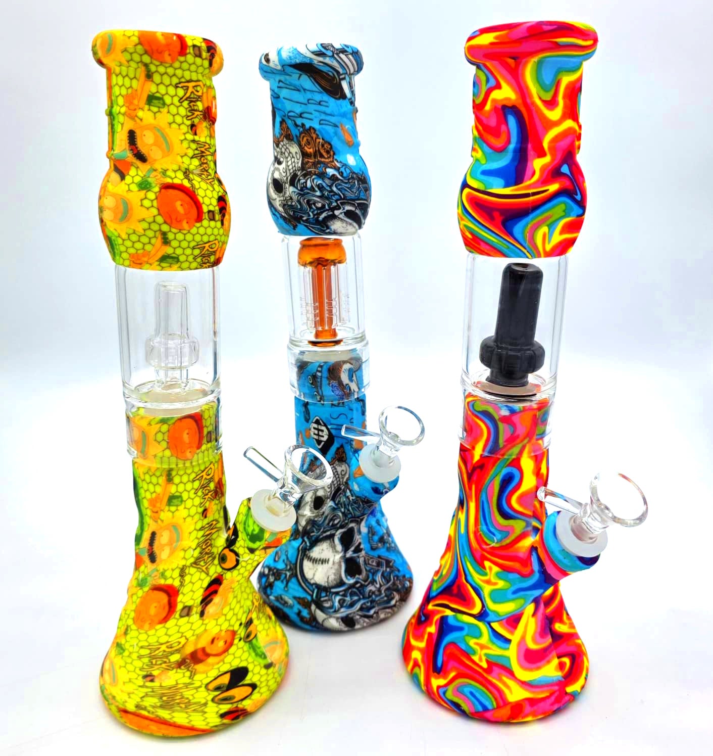 12" Silicon Printed Design Glass Percolator/showerhead Water Pipe