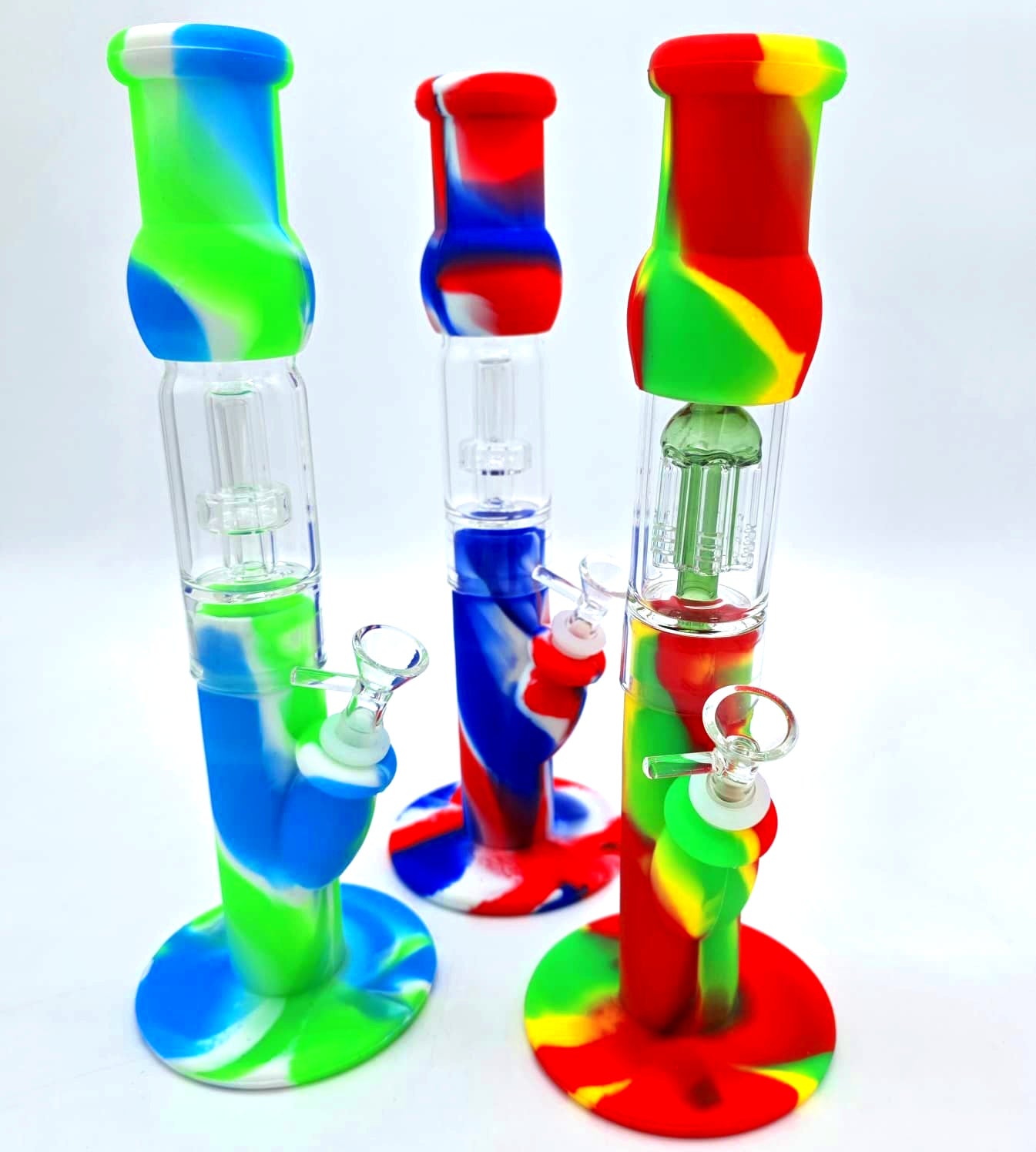 12" Silicon Round Base Straight Glass Percolator/showerhead Water Pipe