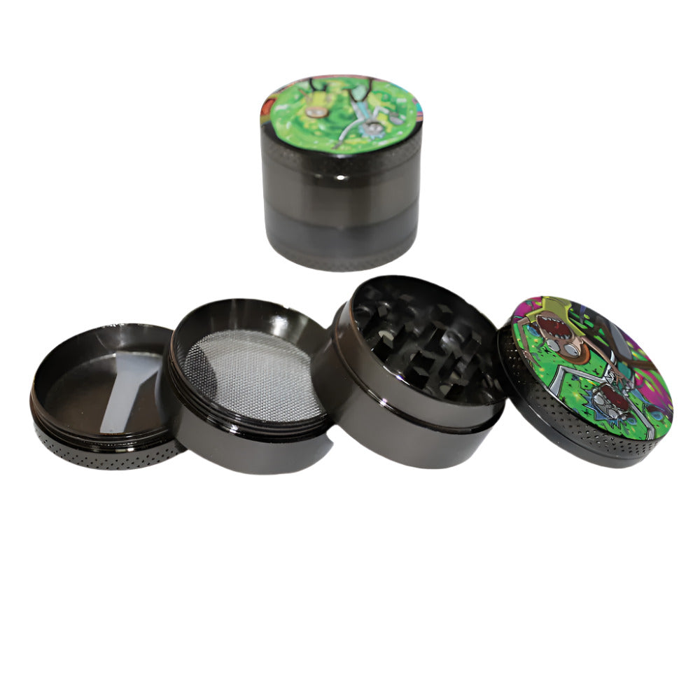 40mm 4-part heavy zinc grinder with colorful sticker design