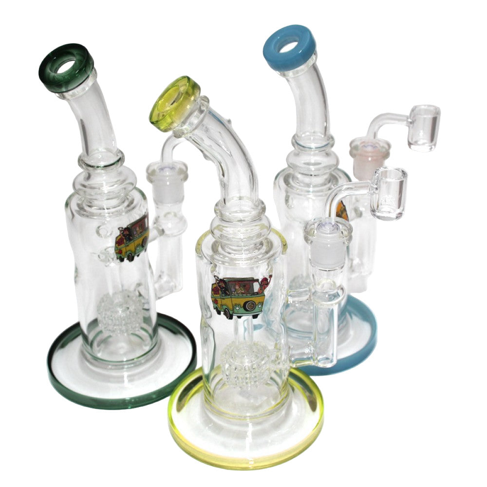 9" Sticker Design Shower Head Percolated Water Pipe with 14mm Male Banger
