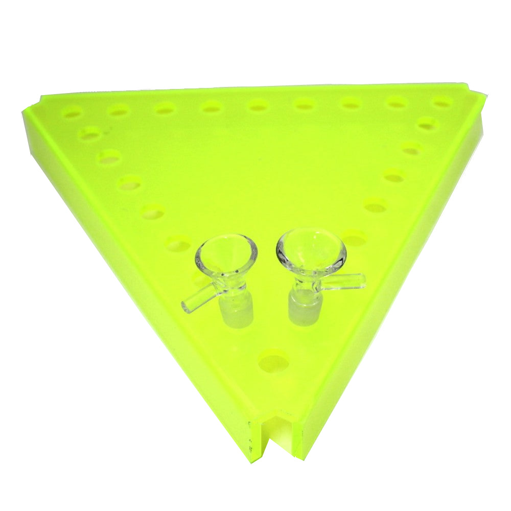 Acrylic triangle shape display stand for 24 pcs 14MM male bowls or bangers designed for organized retail presentation and easy access.