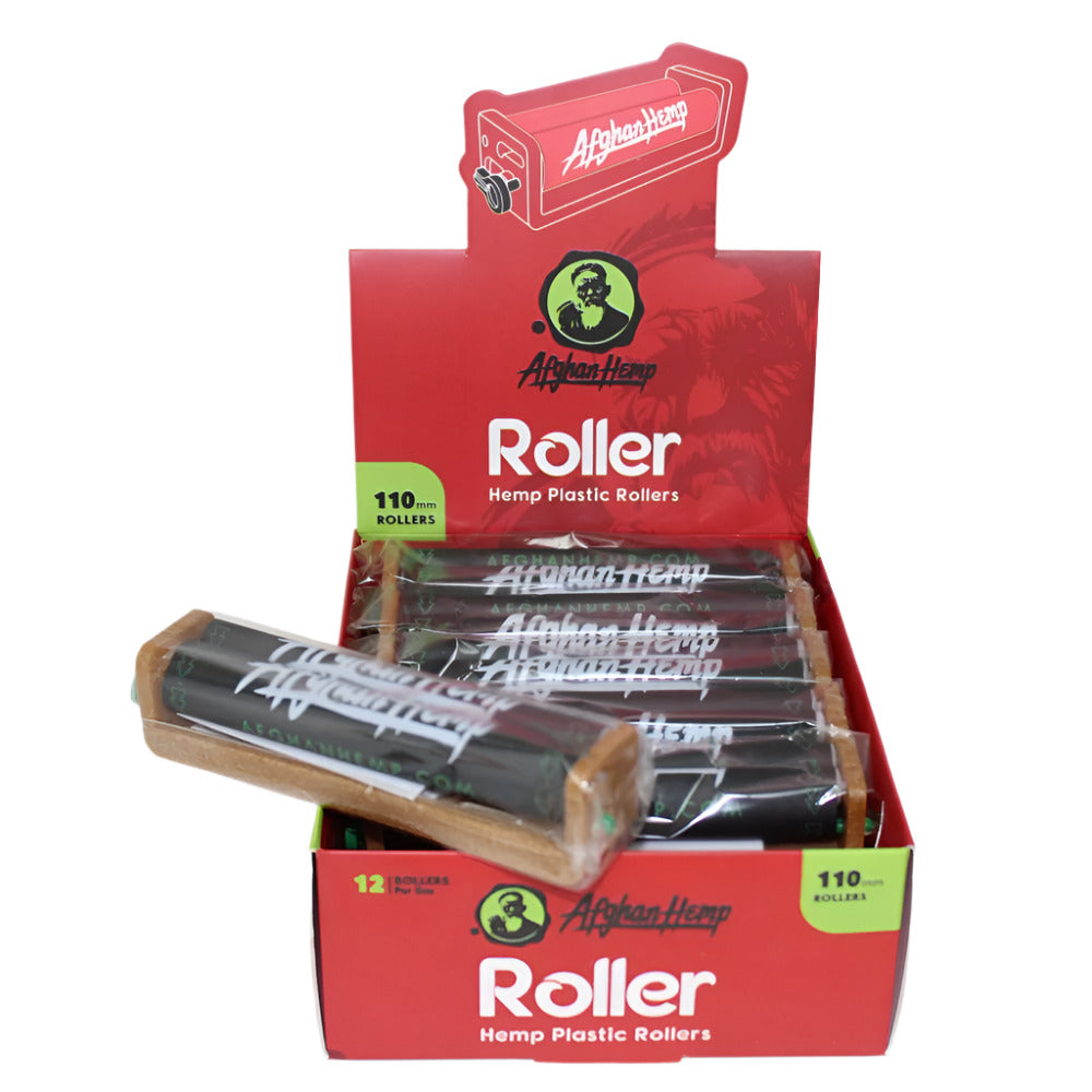 Afghan Hemp 110mm rollers 12 per pack rolling machine, durable plastic tool for smooth, easy, and consistent rolling, compatible with 1¼ and king size papers.