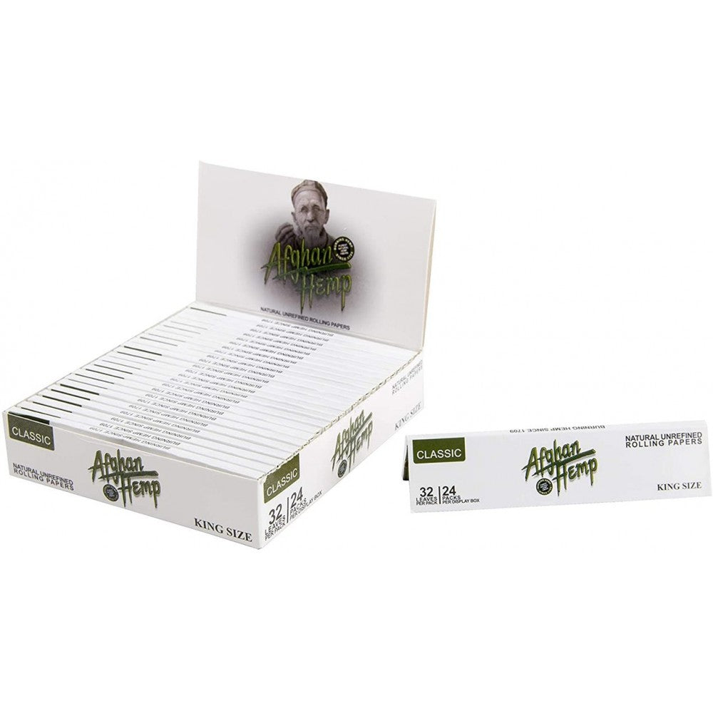 Afghan Hemp Classic King Size Pre Rolled Cones 24 or 32 Pack Made from Natural Hemp Fiber for Smooth Slow Burning**
