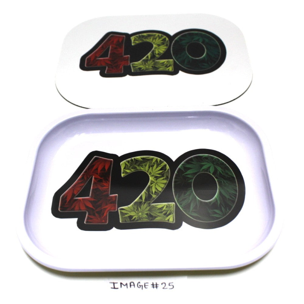 Art metal tray with magnetic lid and two piece organizer design, durable and easy-to-clean surface.