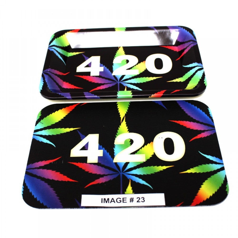 Art style metal tray with magnetic lid and two section storage design, durable and easy-to-clean surface.