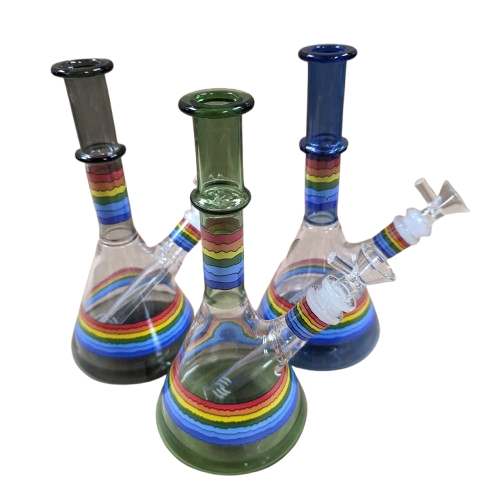 Artistic 9 inch beaker clear water pipe featuring colorful design, strong glass build, and smooth airflow for everyday use.