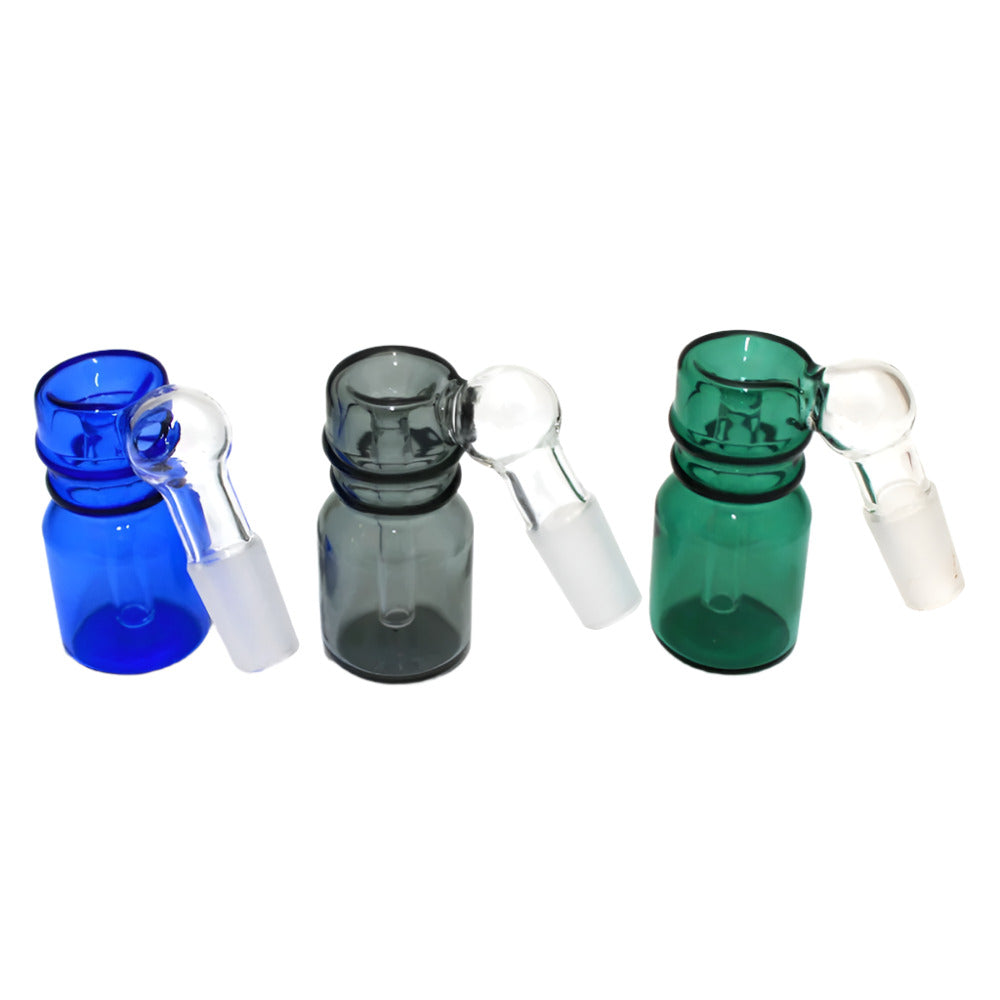 Solid color ash catcher with 14mm male joint, durable glass smoking accessory designed to improve filtration and keep water pipes cleaner.