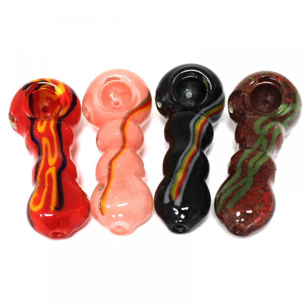 Assorted color heavy duty glass hand pipe made from thick durable glass with compact portable design and smooth airflow for easy smoking experience