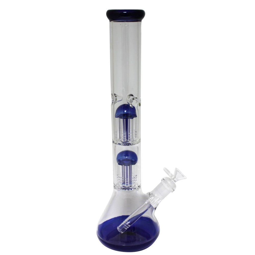 Beaker double tree percolator water pipe featuring durable glass construction stable base advanced filtration system and smooth airflow for cool clean hits.