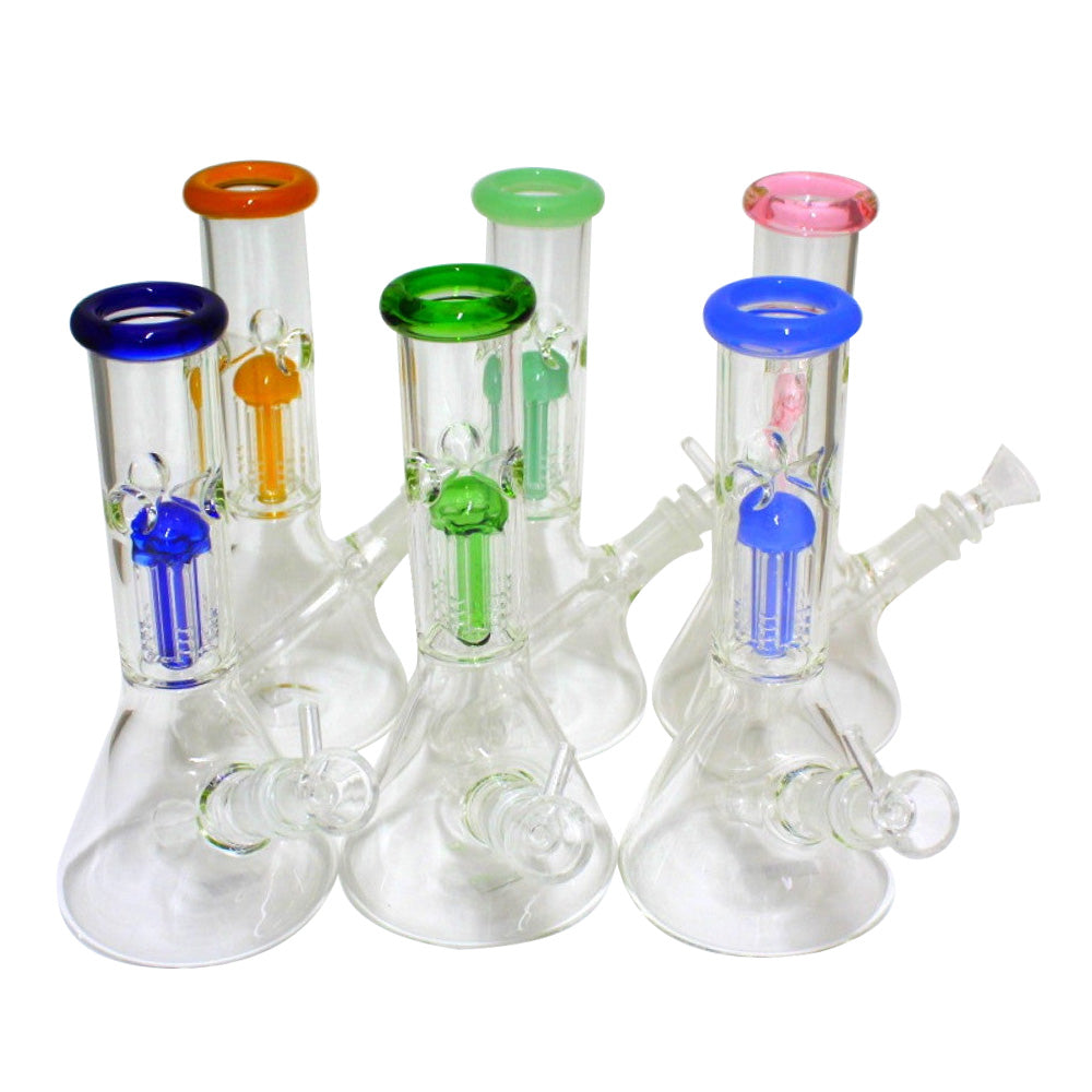 Beaker with tree percolator tube color water pipe durable glass bong with beaker base tree percolator filtration system and colorful tube design for smooth airflow.