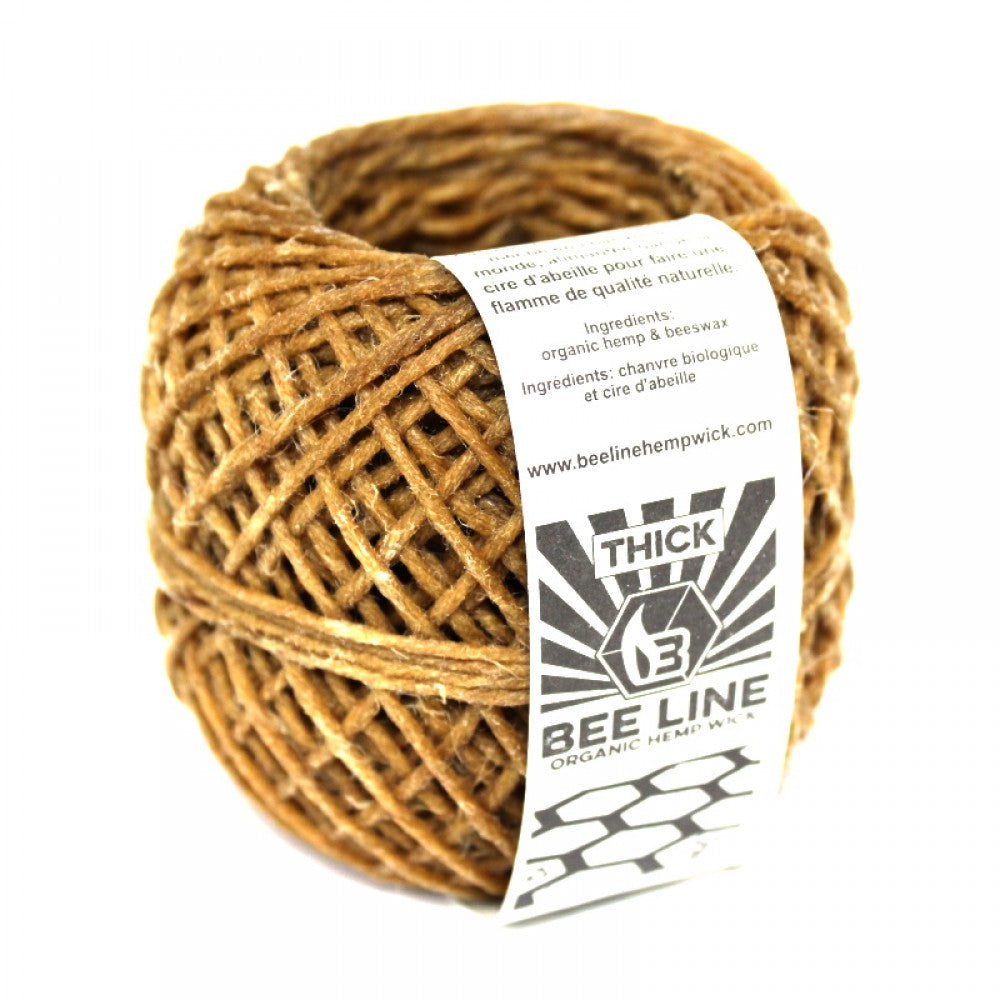 Bee Line Hemp Wick Thick Wick 200 FT Spool Made from Natural Hemp Fiber and Beeswax for Slow Controlled Burn**