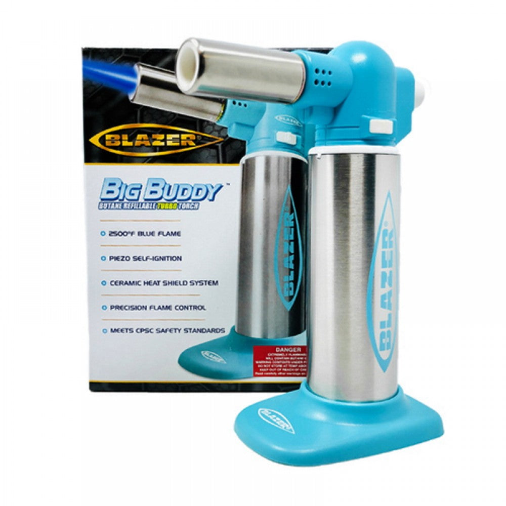 Blazer Big Buddy butane refillable turbo torch with powerful wind-resistant flame, ergonomic design, and durable construction for reliable high-heat performance.