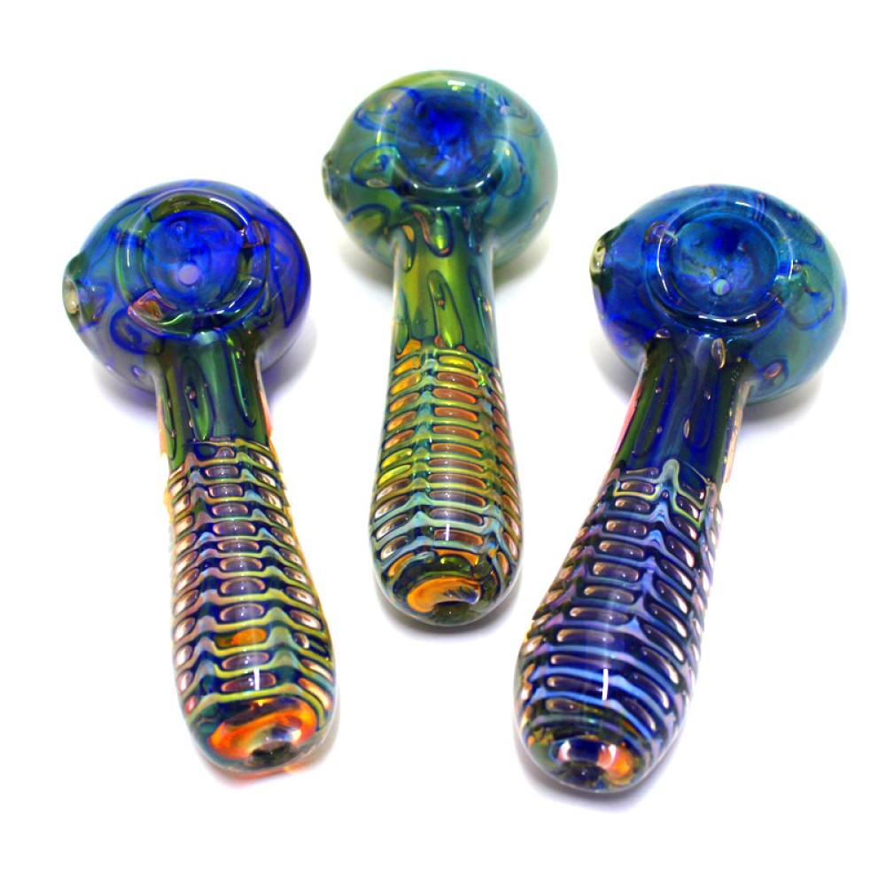 Blue bubble art extra heavy duty thick glass hand pipe with durable construction, compact portable design, and smooth airflow for easy use.