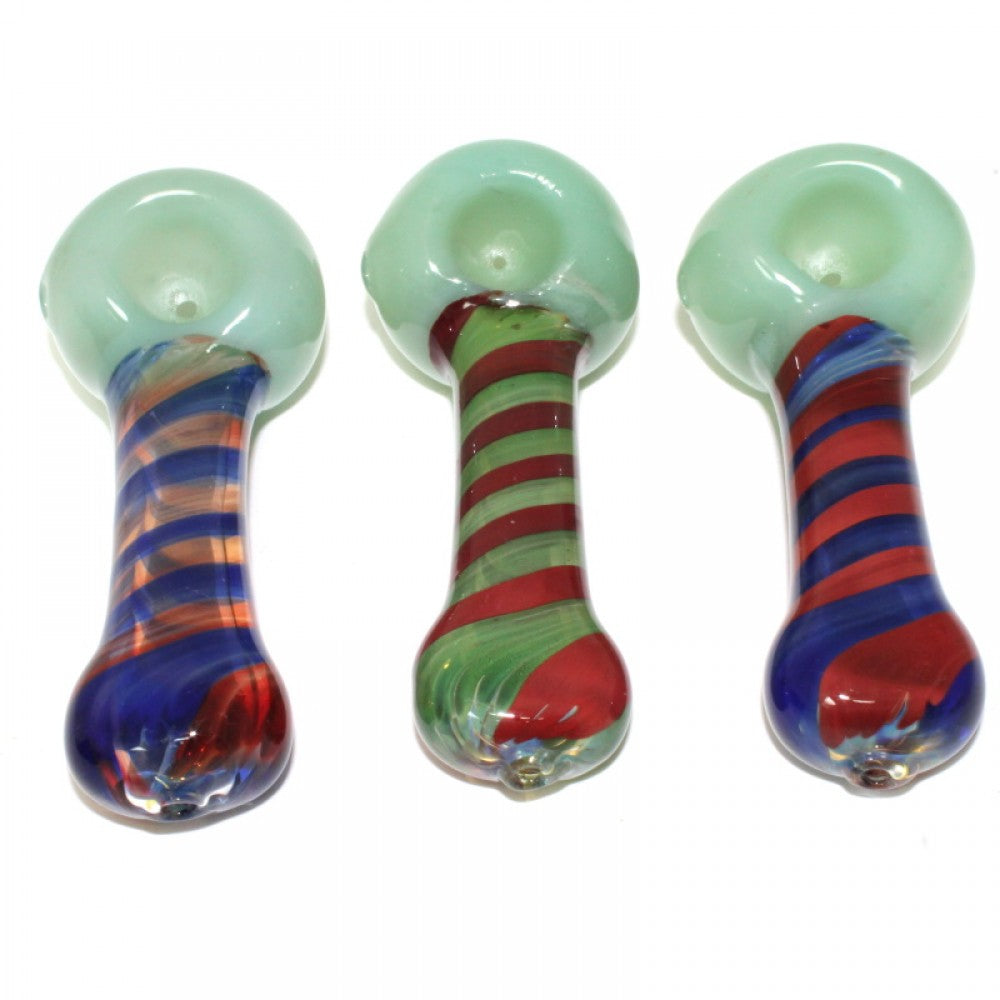 Blue Purple Green Swirl Color Heavy Duty Glass Hand Pipe with durable glass construction, vibrant blue purple green swirl patterns, and smooth airflow