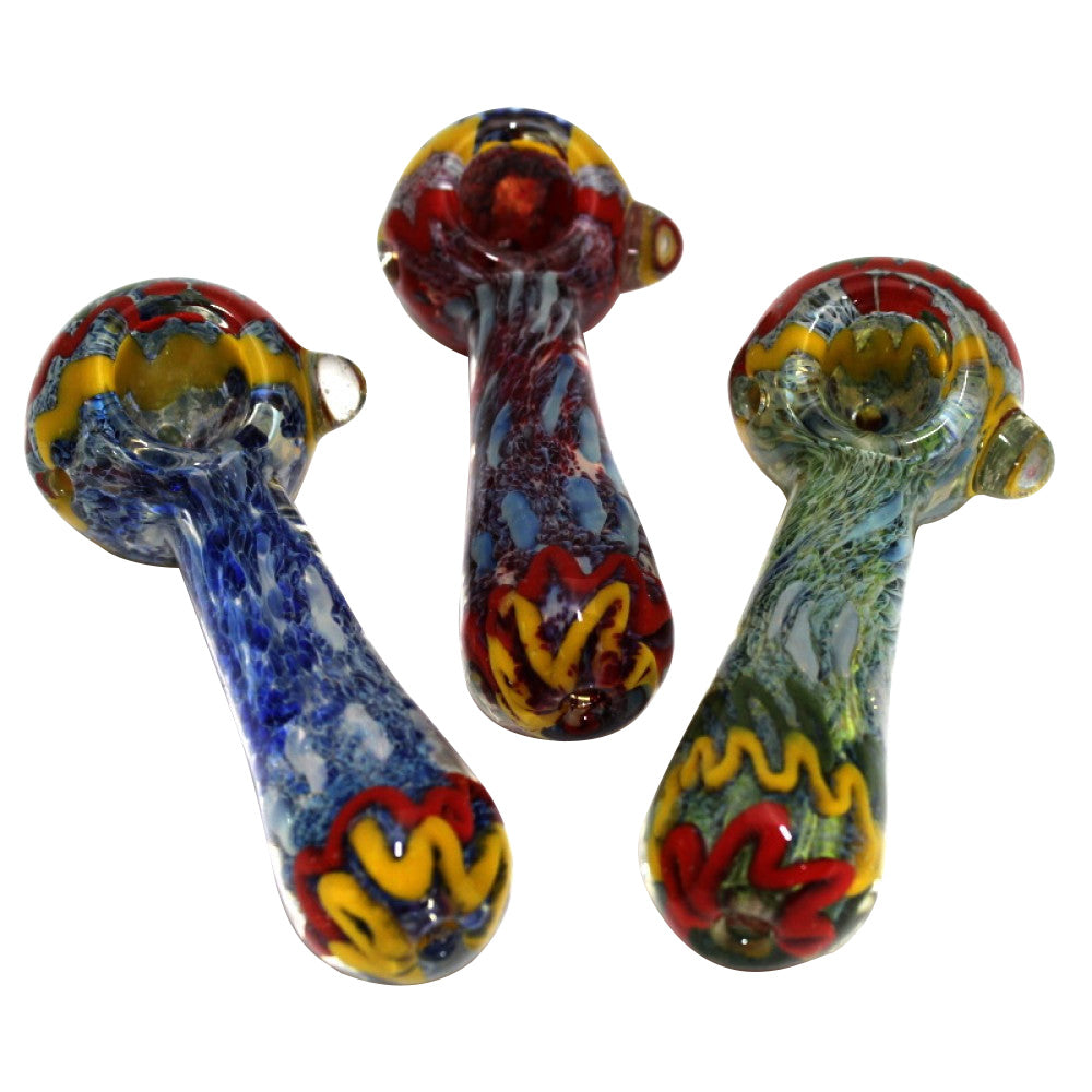 Blue Purple Rasta Art Design Heavy Duty Glass Hand Pipe with durable glass construction, vibrant artistic patterns, and smooth airflow design