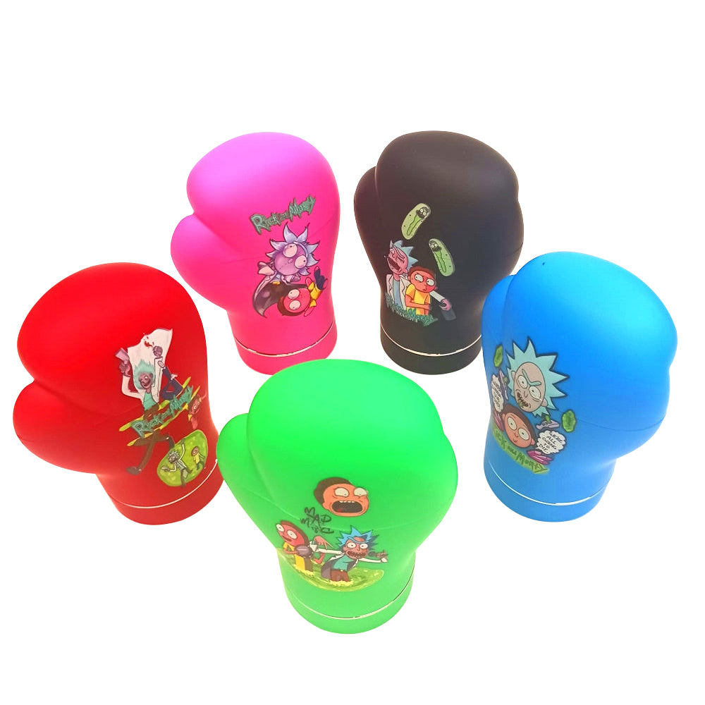4 part boxing gloves design grinder, durable metal herb grinder with sharp teeth, compact portable design for smooth and efficient grinding.