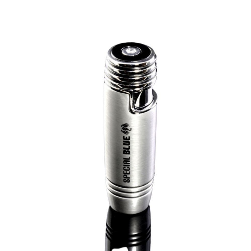 Bullet Deluxe Torch Lighter by Special Blue 12 Count Box featuring compact bullet-shaped design, refillable butane system, and strong windproof jet flame performance.