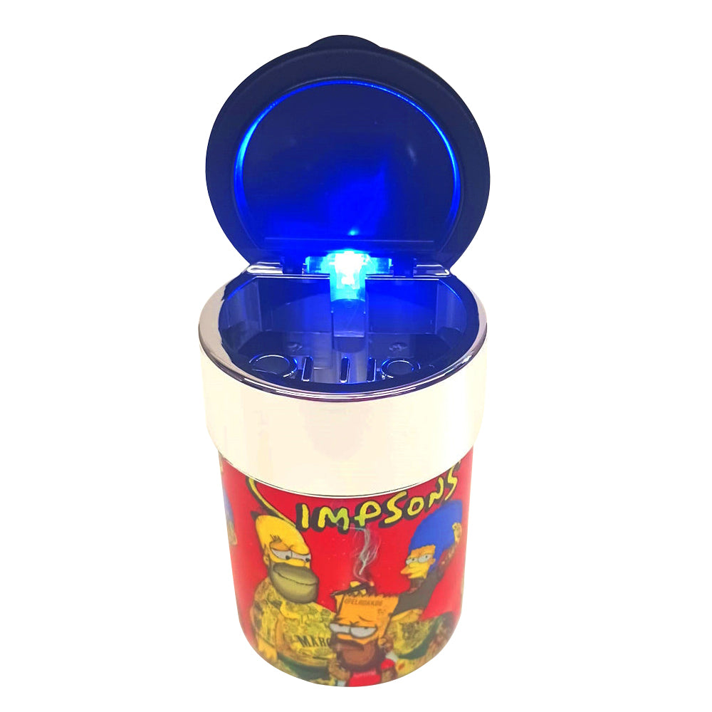Butt bucket design LED light car cup ashtray, durable heat-resistant body with smokeless lid and odor control for clean and convenient car use.