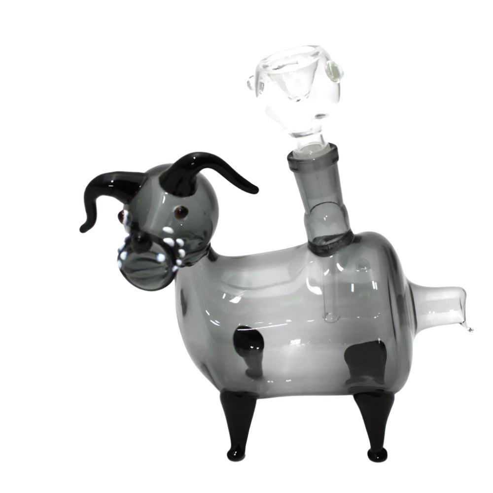 Canine Glass Pipe with 14mm Male Bowl and Banger featuring detailed dog-inspired design, sturdy glass construction, and functional accessory compatibility.