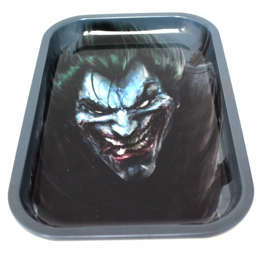 Medium size fancy metal rolling tray with carton design print, lightweight durable build, smooth surface, and premium stylish finish.