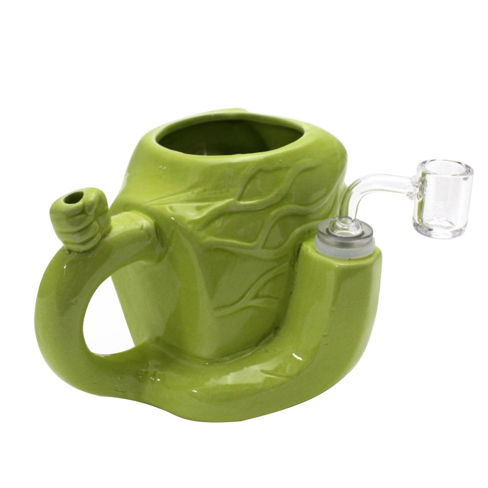 Ceramic finger design cup dab rig water pipe with 14mm male banger, durable ceramic and glass construction for smooth filtration and dabbing performance.