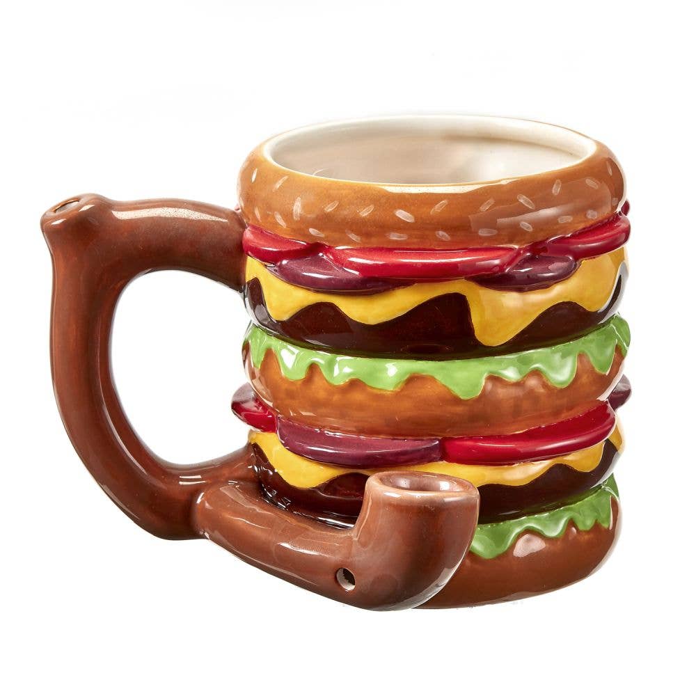 Cheeseburger Roast & Toast Mug with fun cheeseburger design, durable ceramic construction, and colorful novelty print