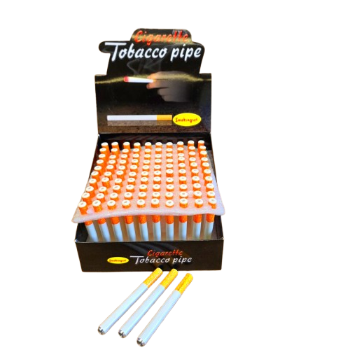 A cigarette style metal one hitter pipe designed for discreet and portable use.