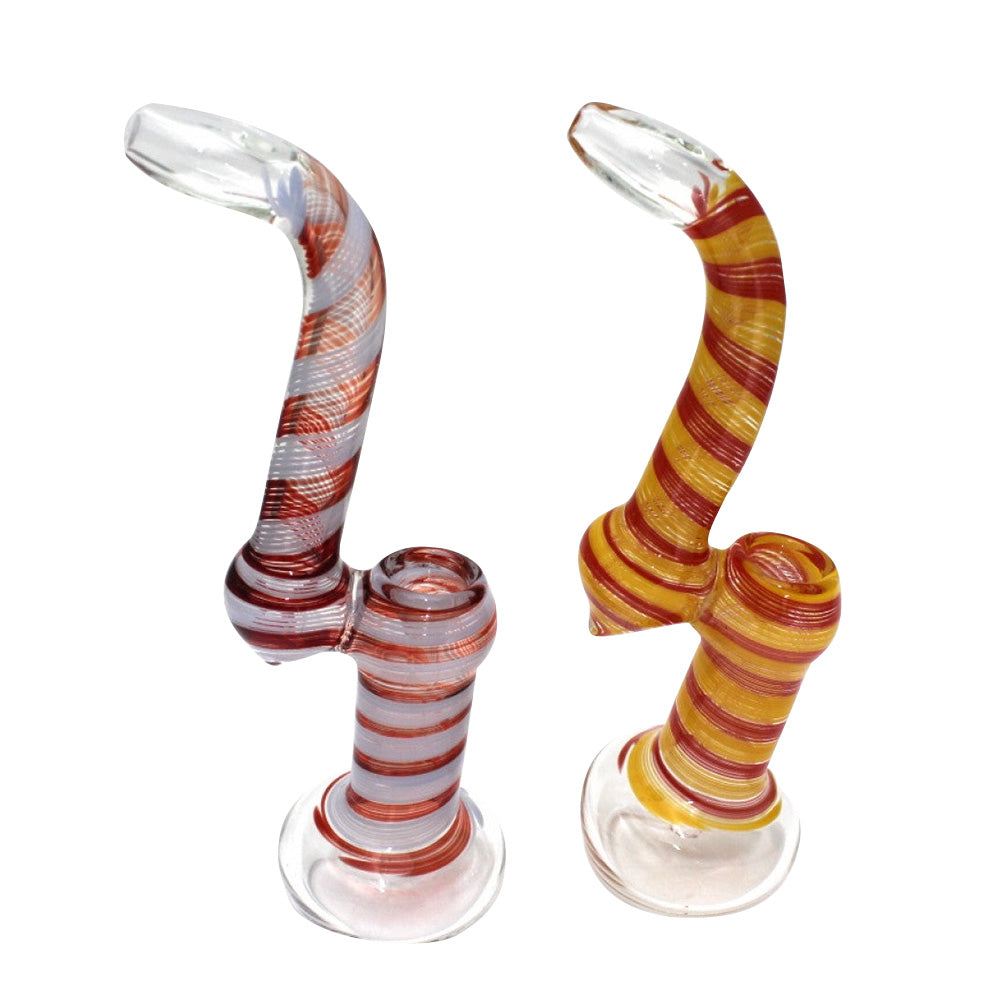 Clear Base With Swirl Color Sherlock Style Bubbler Large Size featuring a clear glass base, colorful swirl design, and handcrafted construction.
