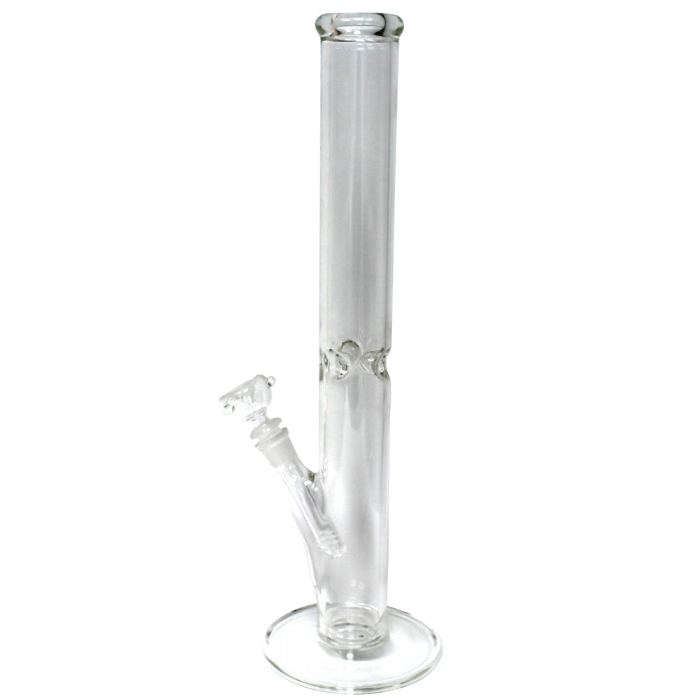 Clear flat bottom straight water pipe featuring durable glass construction stable base straight tube design and smooth airflow for clean and simple smoking experience.