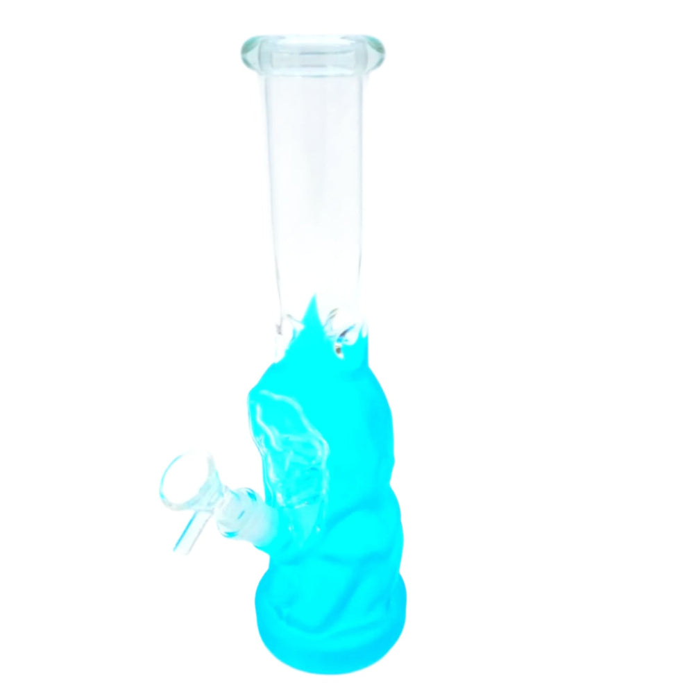 Clear glass skull water pipe with colorful detailing, crafted from thick durable glass for smooth airflow, efficient filtration, and a bold artistic design.