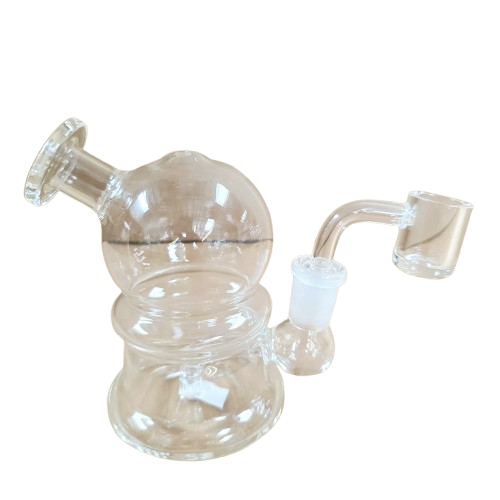A compact transparent glass water pipe designed for portability and convenience.