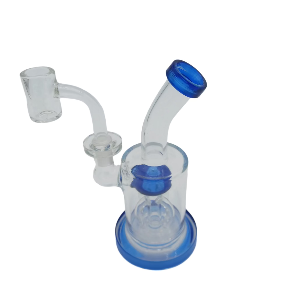 Clear tube color dab rig water pipe with flat bottom base and durable borosilicate glass, featuring a 14mm male quartz banger for smooth hits.