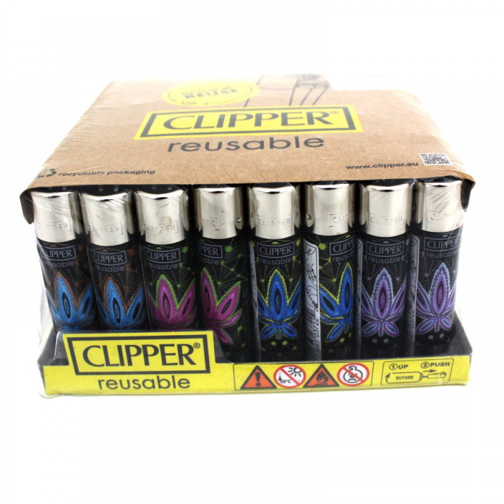 Clipper lighter assorted design and color 48 pack with refillable durable body and reliable flame for everyday use.