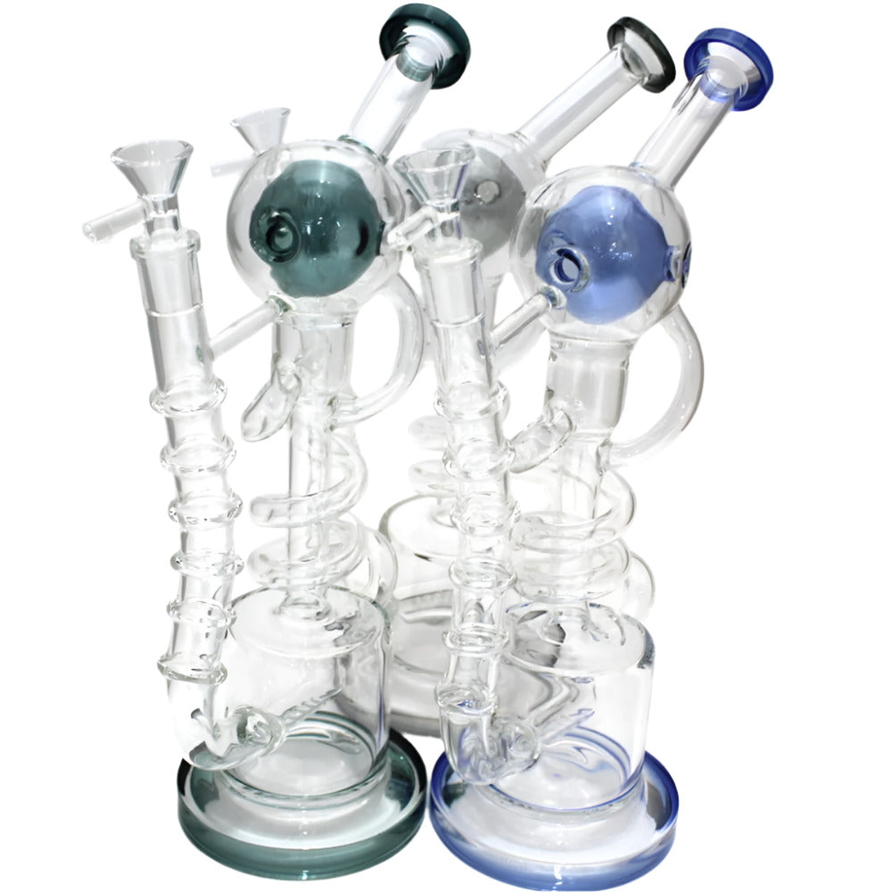 Coil design recycler water pipe with handle featuring durable glass construction and smooth filtration performance.