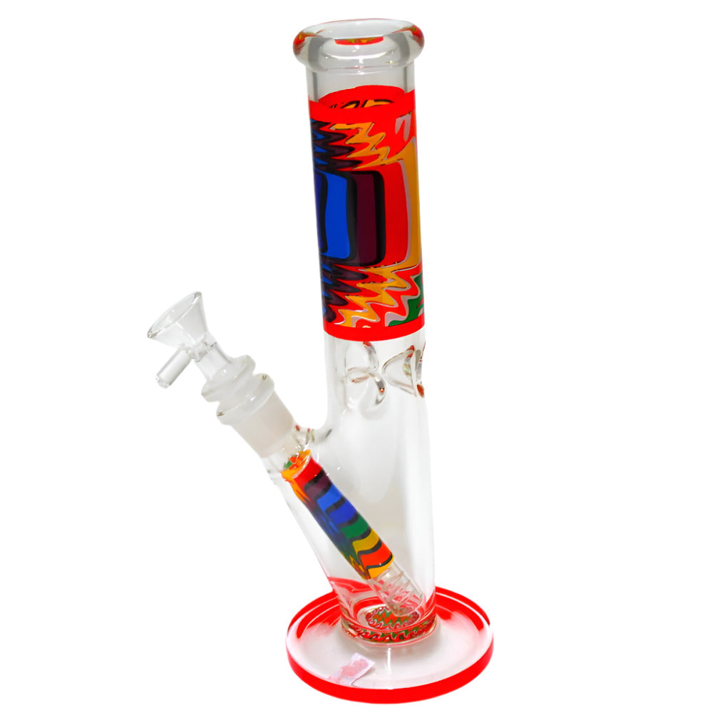 Flat bottom straight art color water pipe featuring vibrant artistic designs, durable glass construction, and a stable base for smooth and consistent airflow performance.