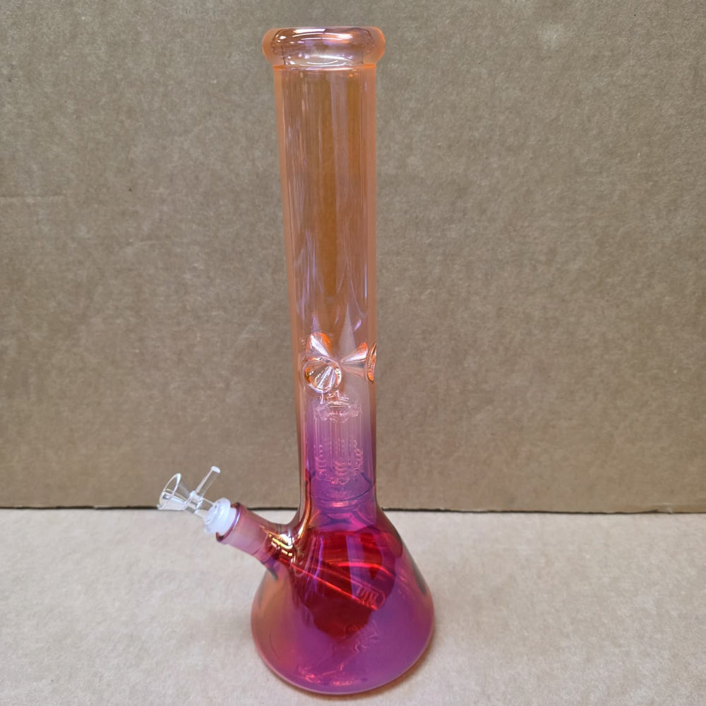 Color beaker style glass bong with tube mouthpiece designed for smooth smoking experience.