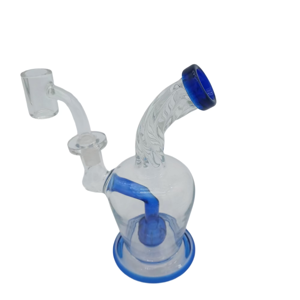 Color tube glass dab rig water pipe with durable borosilicate construction and 14mm male quartz banger for smooth and clean concentrate vapor hits.