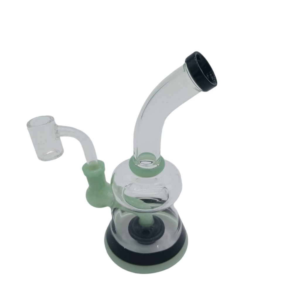 Color tube glass dab rig water pipe featuring durable borosilicate construction and 14mm male quartz banger for smooth and clean concentrate hits.