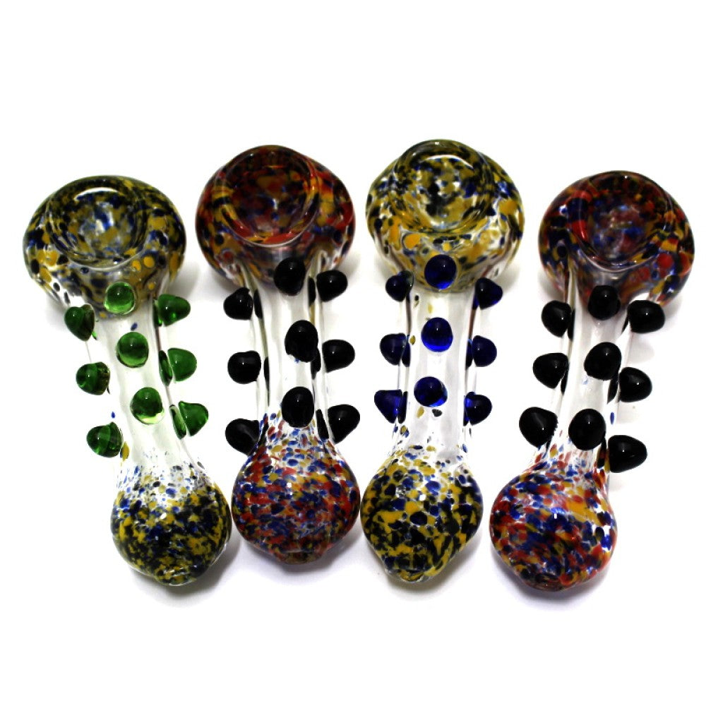 Confetti dotted color heavy duty glass hand pipe featuring thick durable glass construction and vibrant multicolor dotted accents.