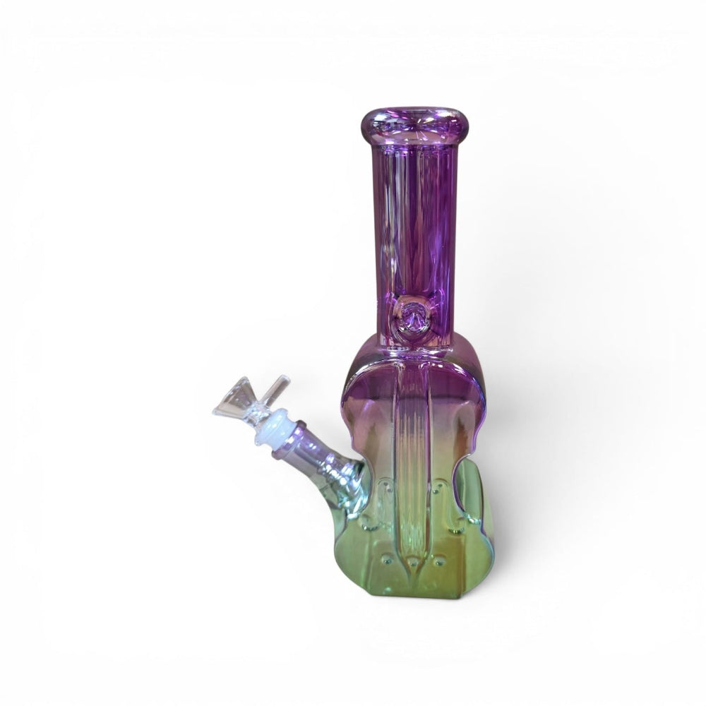 Colorful guitar-shaped glass water pipe with a durable artistic design, vibrant finish, and smooth filtration for an enjoyable smoking experience.