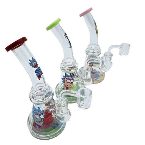 Decal design dab rig water pipe with 14mm male banger, durable glass construction and stylish printed artwork for smooth dabbing experience