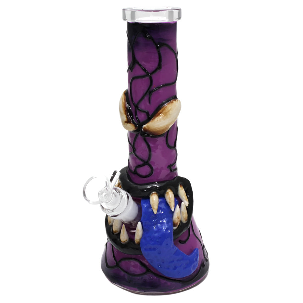 Decorated art design heavy duty glass water pipe featuring artistic detailing, thick durable glass construction, and smooth airflow performance for reliable use.