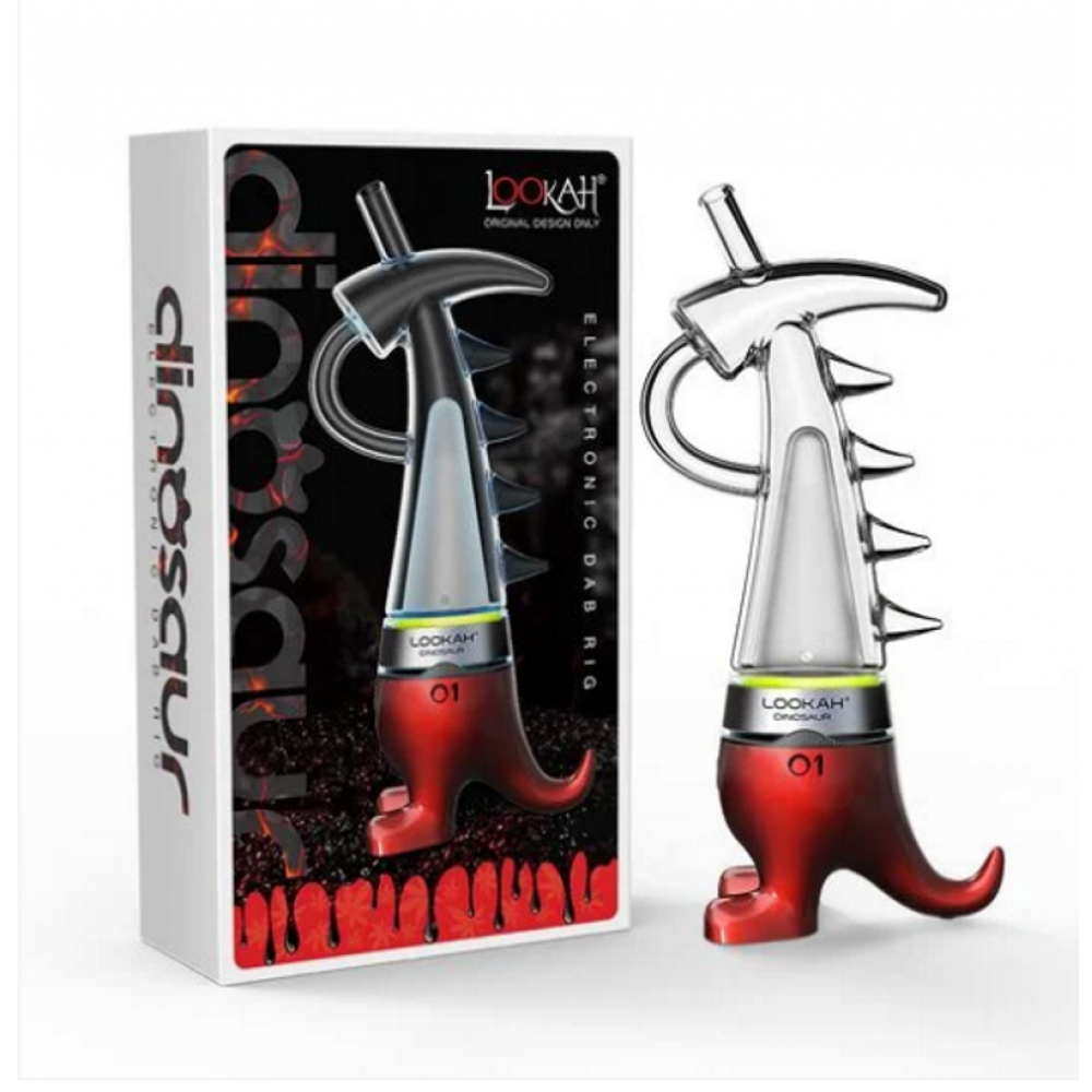 LOOKAH Dinosaur Electric Dab Rig featuring an eye-catching dinosaur-inspired body, advanced heating technology, rechargeable battery, and water filtration for smooth concentrate sessions.