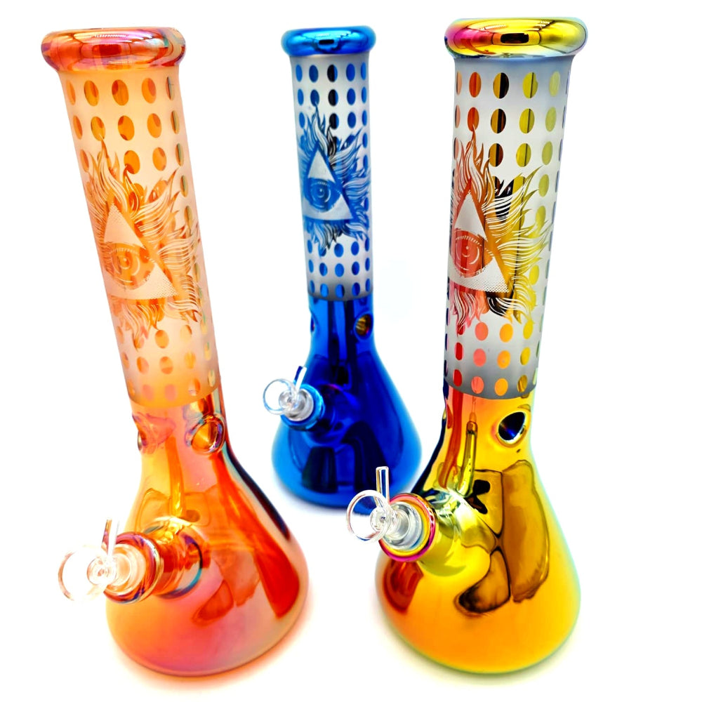 Dotted Colourful Beaker Water Pipe with durable glass design and 14mm bowl.