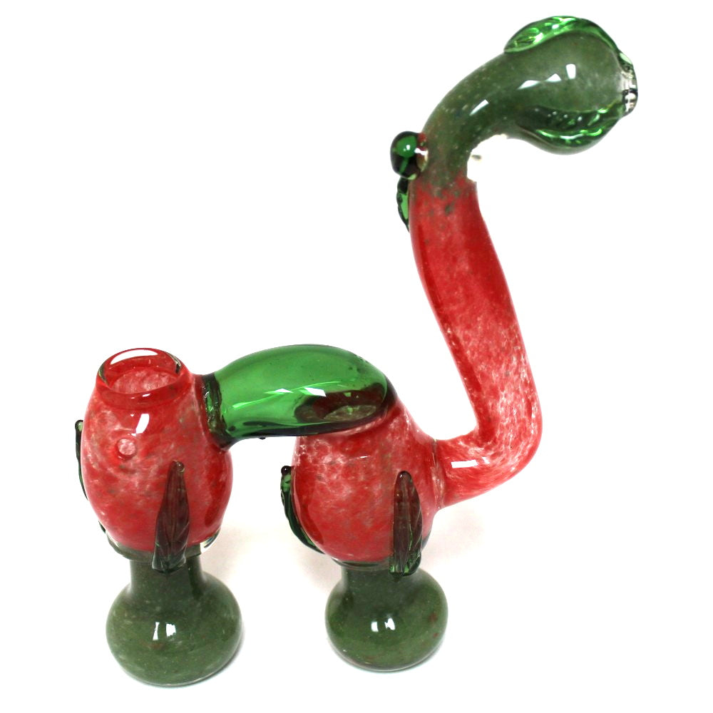 Double Chamber Green Red Color Leaf Art Design Bubbler Large Size with handcrafted glass construction, colorful leaf artwork, and durable design.